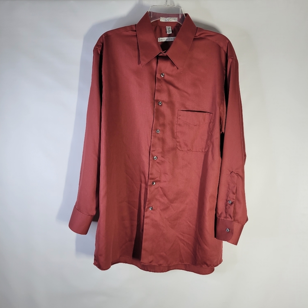 Geoffrey Beene Dress Shirt Sateen Cotton Poly Blend 16.5 32/33 Rust